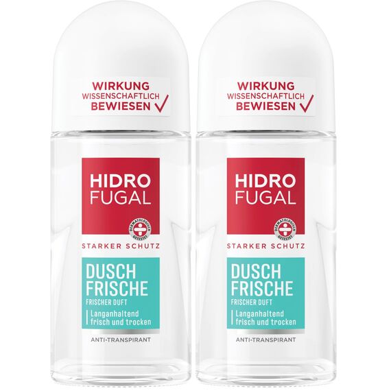Hidrofugal Dusch-Frische Roll-on (50 ml), starker Anti-Transpirant Schutz mit angenehm frischem Duft, Deo für starken Schutz ohne Ethylalkohol (Packung mit 2)
