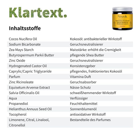 Niyok® 2-in-1 anti-transpirante Deocreme "Vitamina" (40ml) • Natürliches Deo ohne Aluminium • 24h Schutz vor Geruch & Schweiß • Deodorant Creme für Damen & Herren • Feste Deo Creme vegan