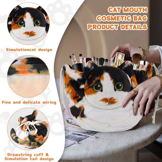 Katzen Kosmetiktasche Kordelzug,Schminktasche Groß,Tragbare Make up Organizer Tasche,Reise Aufbewahrungstasche,Geschenke FüR Katzenliebhaber