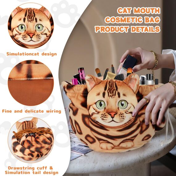 Katzen Kosmetiktasche Kordelzug,Schminktasche Groß,Tragbare Make up Organizer Tasche,Reise Aufbewahrungstasche,Geschenke FüR Katzenliebhaber