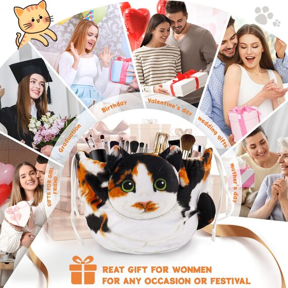 Katzen Kosmetiktasche Kordelzug,Schminktasche Groß,Tragbare Make up Organizer Tasche,Reise Aufbewahrungstasche,Geschenke FüR Katzenliebhaber