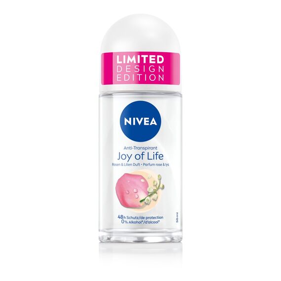 NIVEA Joy of Life Deo Roll-On, Antitranspirant ohne Alkohol mit effektivem 48 Stunden Schutz, Deodorant Roll-on mit Rosen & Lilien Duft (50 ml)