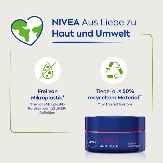 NIVEA VITAL Anti-Falten Intensiv Nachtpflege für reife Haut, Gesichtspflege mit Calcium, Perlenextrakten & natürlichem Traubenkern Öl, Nachtcreme zur Unterstützung der Hautregeneration (50 ml)