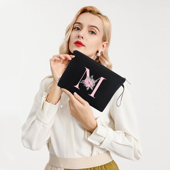 Vavabox A-Z Personalisierte Kosmetiktasche-Geburtstagsgeschenke Für Frauen, Mütter, Beste Freundinnen Und Brautjungfern (M, Schwarz)