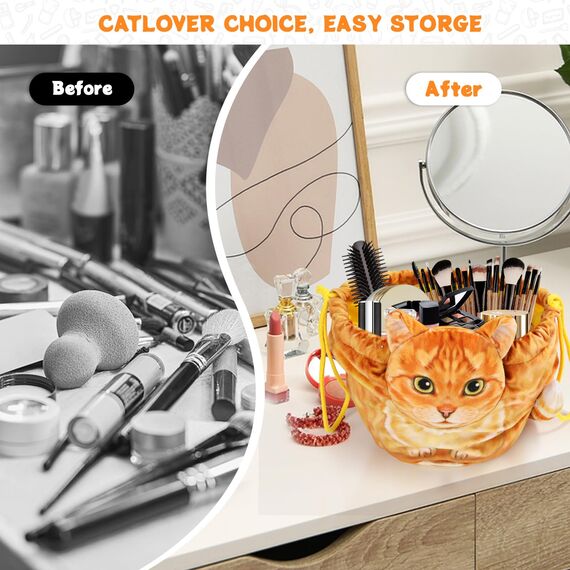 Katzen Kosmetiktasche Kordelzug,Schminktasche Groß,Tragbare Make up Organizer Tasche,Reise Aufbewahrungstasche,Geschenke FüR Katzenliebhaber