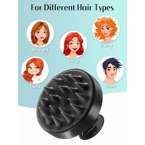 HEETA Kopfhaut Massagebürste für Nasses und Trockenes Haar Sanft Kopfmassage Bürste, Shampoo Haarbürste mit Weichem Silikonkopf für Peeling und Kopfmassage-Schwarz