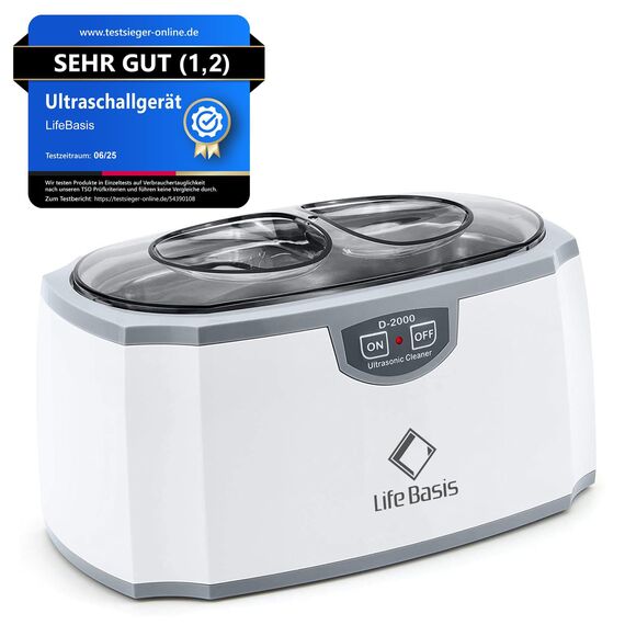 LifeBasis Ultraschallreinigungsgerät 420ml- TESTSIEGER 2025 Brillenreinigungsgerät Ultraschallreiniger Ultraschallbad für Zahnersatz Brillen Schmuck Uhren Pinsel Münze Rasierkopf Messer 45000Hz 30W