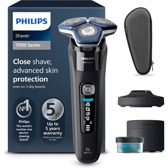Set aus PHILIPS Shaver Series 7000 – Elektrischer Nass- und Trockenrasierer für Herren (Modell S7886/55) + Philips Ersatzscherkopf für Series 7000 & 5000 (Modell SH71/50)