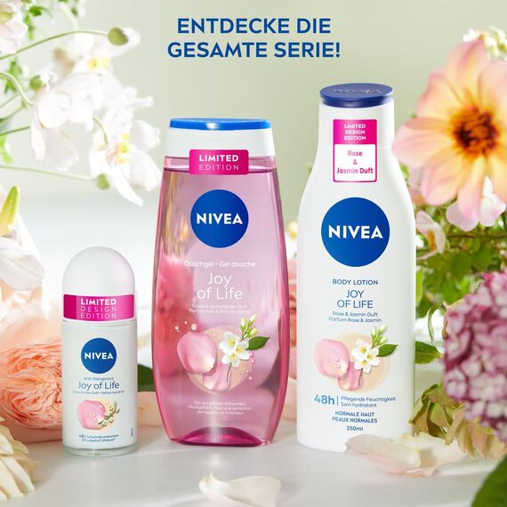 NIVEA Joy of Life Deo Roll-On, Antitranspirant ohne Alkohol mit effektivem 48 Stunden Schutz, Deodorant Roll-on mit Rosen & Lilien Duft (50 ml)