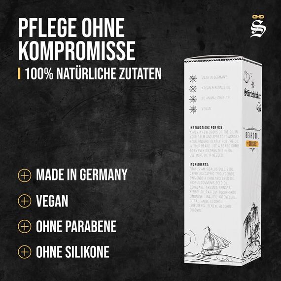 Störtebekker® Premium Bartöl Tortuga - tägliche Bartpflege für 3-Tage-Bart bis Vollbart - 50ml Beard Oil Vegan - Bart Öl Herren mit angenehmen Duft - Hochwertige Inhaltsstoffe - Made in Germany