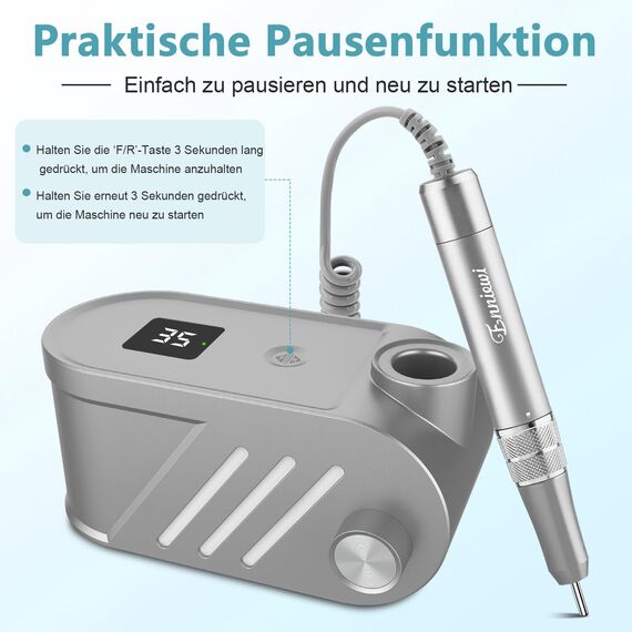 Enniewi Nagelfräser - Elektrische Nagelfeile Maniküre Pediküre Set , Nagelfräser Maniküre, Fräser für Gelnägel und Acrylnägel, 35000U/M, Set mit 6 Fräsen, Grau