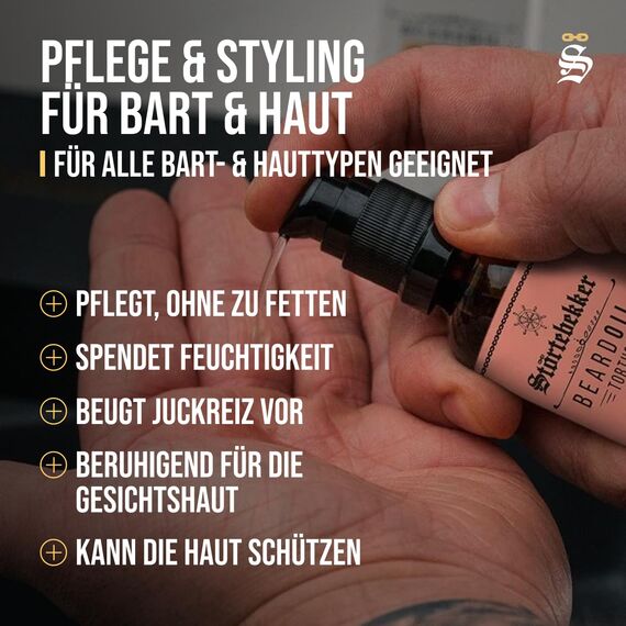 Störtebekker® Premium Bartöl Tortuga - tägliche Bartpflege für 3-Tage-Bart bis Vollbart - 50ml Beard Oil Vegan - Bart Öl Herren mit angenehmen Duft - Hochwertige Inhaltsstoffe - Made in Germany