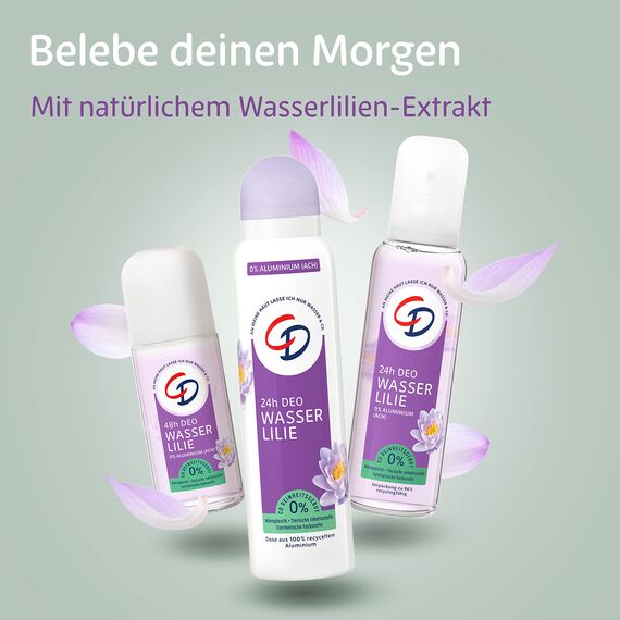 CD Deo Roll-On "Wasserlilie", Deodorant ohne Aluminiumsalze, langanhaltender Schutz für 48 h, für empfindliche Haut geeignet, vegan, Körperpflege, 50 ml (Packung mit 2)