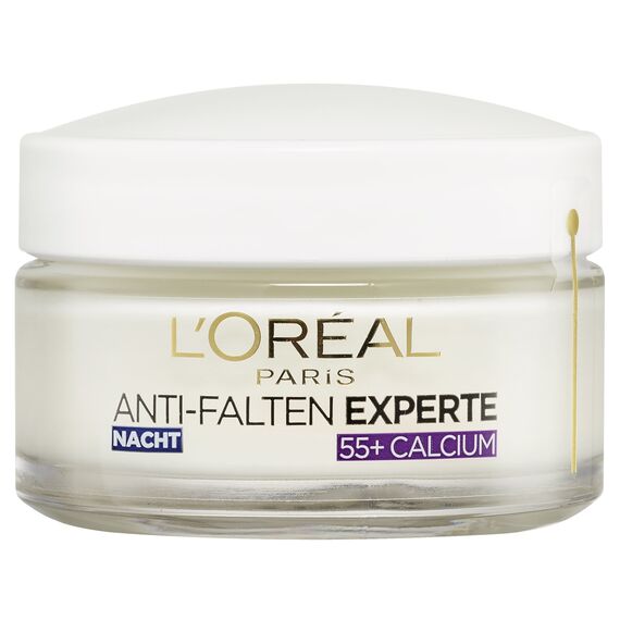 L'Oréal Paris Nachtpflege für das Gesicht, Feuchtigkeitspendende Anti-Aging Nachtcreme mit Calcium zur Minderung von Falten, Anti-Falten Experte 55+, 1 x 50 ml (Packung mit 2)