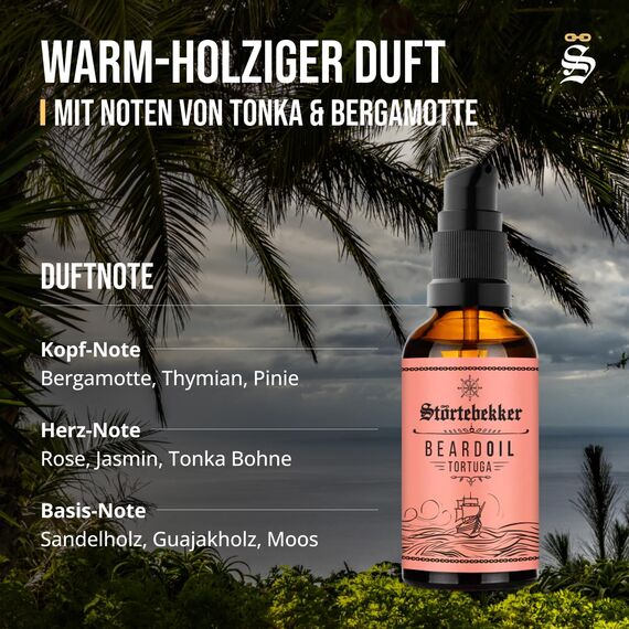 Störtebekker® Premium Bartöl Tortuga - tägliche Bartpflege für 3-Tage-Bart bis Vollbart - 50ml Beard Oil Vegan - Bart Öl Herren mit angenehmen Duft - Hochwertige Inhaltsstoffe - Made in Germany