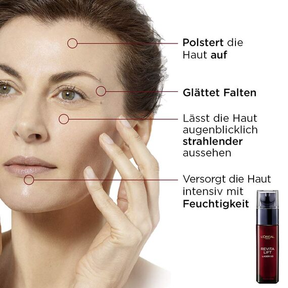 L'Oréal Paris Serum, Revitalift Laser X3, Anti-Aging Gesichtspflege mit 3-fach Wirkung, Mit Hyaluronsäure, 30 ml (Packung mit 2)