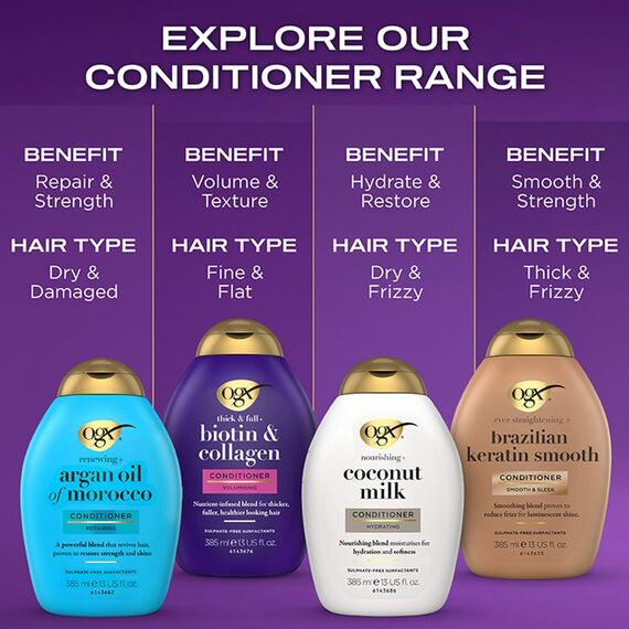 OGX Thick & Full + Biotin & Collagen Conditioner, nährstoffreiche Volumenconditioner Haarspülung mit Biotin, Kollagen und Weizenproteinen, Haarpflege, sulfatfrei, 385 ml (2er Pack)