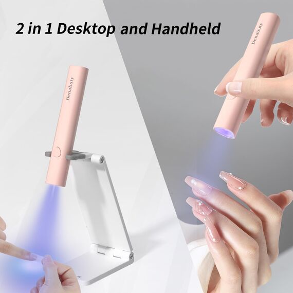 Denabuty UV Lampe für Gelnägel, Mini U V LED Lampe für Nägel Wiederaufladbar mit Ständer Tragbare Kleine UV Nagellampe für Gel Nagellack, zum Aushärten von Nagelkleber & Nail Tips Rosa