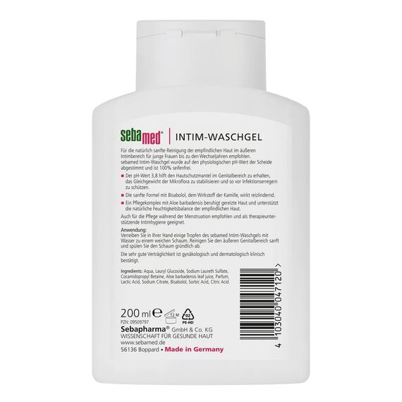 Sebamed Intim-Waschgel pH-Wert 3,8, für die natürlich sanfte Reinigung im Intimbereich, hilft, den Hautschutzmantel zu erhalten, 200 ML