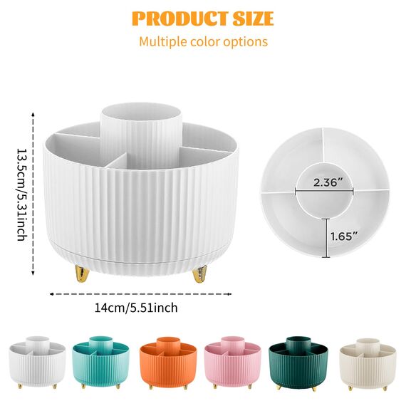360° Drehbar Make up Organizer, Pinselhalter Kosmetik Aufbewahrung mit 5 Fächern, Aesthetic Schminktisch Organizers für Zimmer Decor Frisiertisch, Schlafzimmer,Badezimmer Organisation (Weiß)