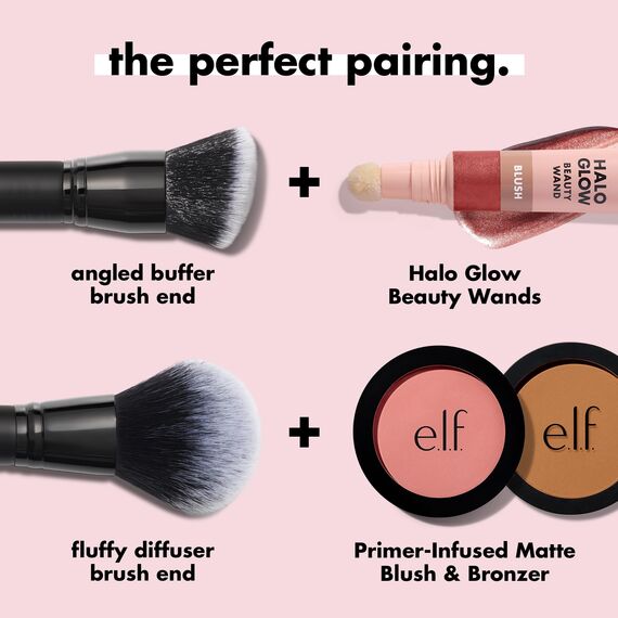 e.l.f. Dual-Ended Cream + Powder Brush, Zwei-In-Eins-Makeup-Pinsel Für Einen Wunderschönen, Luftigen Teint, Vegan & Tierversuchsfrei