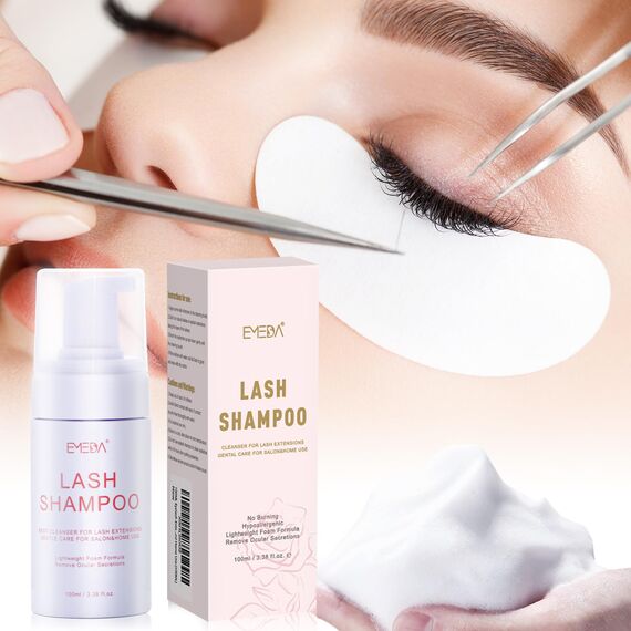 EMEDA 100ml/3.38oz Wimpernshampoo-Kit Wimpern Shampoo für Wimpern Extensions Wimpernbürste, Haarband, Flasche zum Spülen, Wimpern-Reinigungsset Ölfrei Schaumreiniger für Wimpern