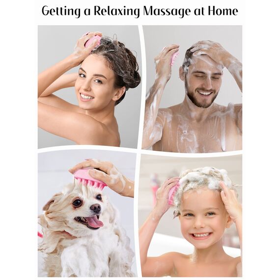 HEETA Kopfhaut Massagebürste, Kopfmassage Bürste mit weichen Silikonborstn, Haarmassagebürsten für die Haarpflege Entspannen Sie die Kopfhaut, Haarmassage für Männer, Frauen, Kinder, Rosa