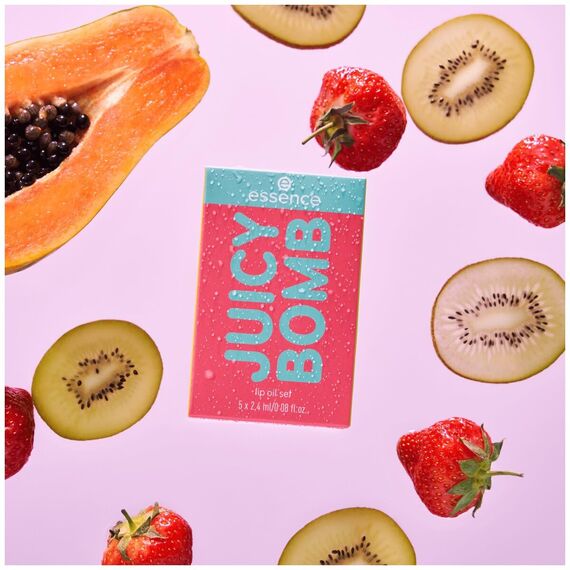 essence JUICY BOMB lip oil set 01, Lippenpflege, Mehrfarbig, acetonfrei, vegan, ohne Mikroplastikpartikel, glutenfrei, 1er Pack (5pcs)
