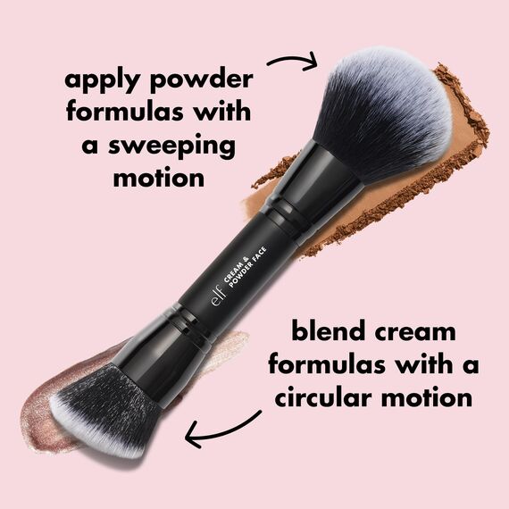 e.l.f. Dual-Ended Cream + Powder Brush, Zwei-In-Eins-Makeup-Pinsel Für Einen Wunderschönen, Luftigen Teint, Vegan & Tierversuchsfrei