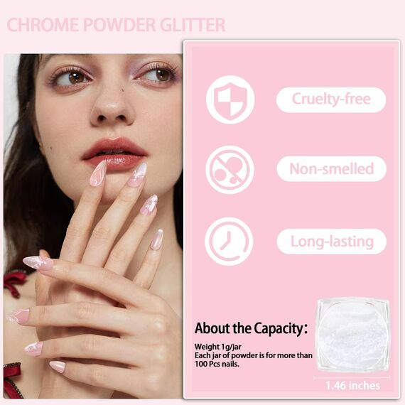 Allstarry Chrome Nail Powder, 2pcs Weiß Perle Pigment Für Nägel Iridescent Aurora Cromepulver Nägel Nails Metallischer Spiegel Effekt Glitzerpuder für Nail Charms Nail Art Nageldesign