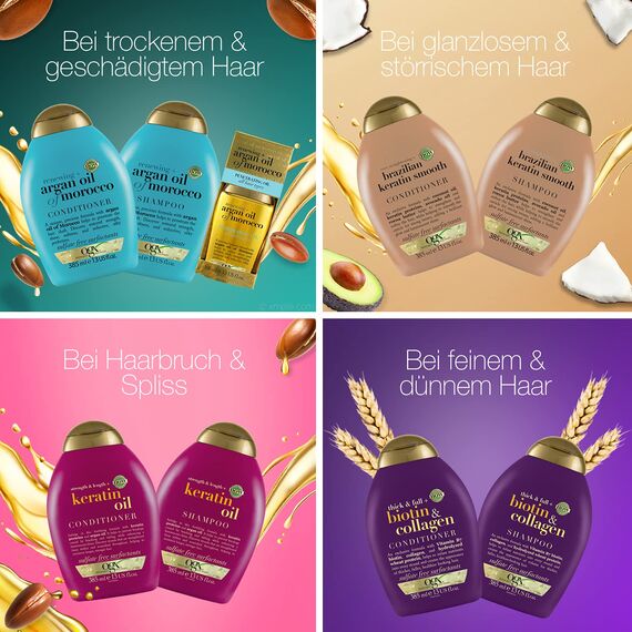 OGX Thick & Full + Biotin & Collagen Conditioner, nährstoffreiche Volumenconditioner Haarspülung mit Biotin, Kollagen und Weizenproteinen, Haarpflege, sulfatfrei, 385 ml (2er Pack)