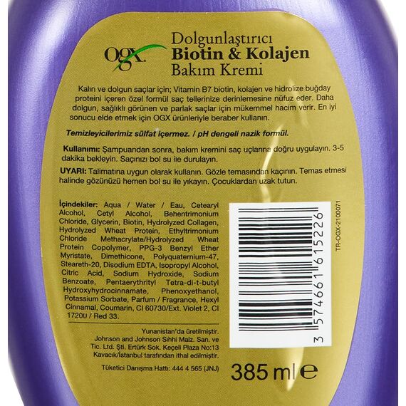 OGX Thick & Full + Biotin & Collagen Conditioner, nährstoffreiche Volumenconditioner Haarspülung mit Biotin, Kollagen und Weizenproteinen, Haarpflege, sulfatfrei, 385 ml (2er Pack)
