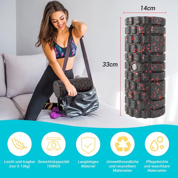 Faszienrolle mit 3D-Texturmassage, Foam Roller(33cm x 14cm) zur Muskelverspannungen lindern, mittlere Härte Selbstmassage Fazienrolle für rücken wirbelsäule Rücken Beine