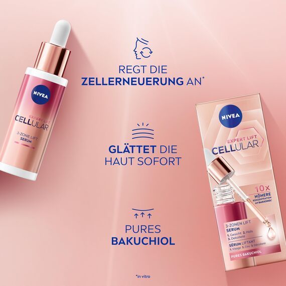 NIVEA CELLULAR Expert Lift Bakuchiol Serum, für einen Lift-Effekt im Gesicht, Hals & Dekolleté, straffendes Gesichtsserum mit Bakuchiol als milde Alternative zu Retinol (30 ml)