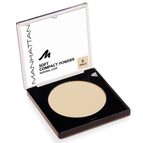 Manhattan Soft Compact Powder, Helles Kompakt Puder mit Puderquaste für einen matten, ebenmäßigen Teint, Farbe Vanille 8, 1 x 9g (Packung mit 2)