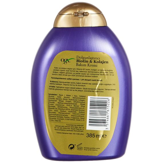 OGX Thick & Full + Biotin & Collagen Conditioner, nährstoffreiche Volumenconditioner Haarspülung mit Biotin, Kollagen und Weizenproteinen, Haarpflege, sulfatfrei, 385 ml (2er Pack)