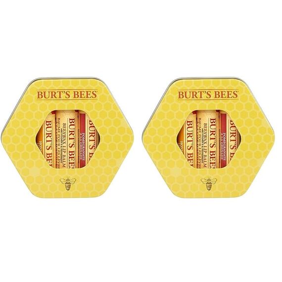 Burt's Bees Trio Tin Geschenkset, 1 x 100% natürlicher Bienenwachs Lippenbalsam, mit Vitamin E und Pfefferminz (4,25 g), 1 x Honig Lippenbalsam (4,25 g) und 1 x Granatapfel Lippenbalsam (4,25 g)