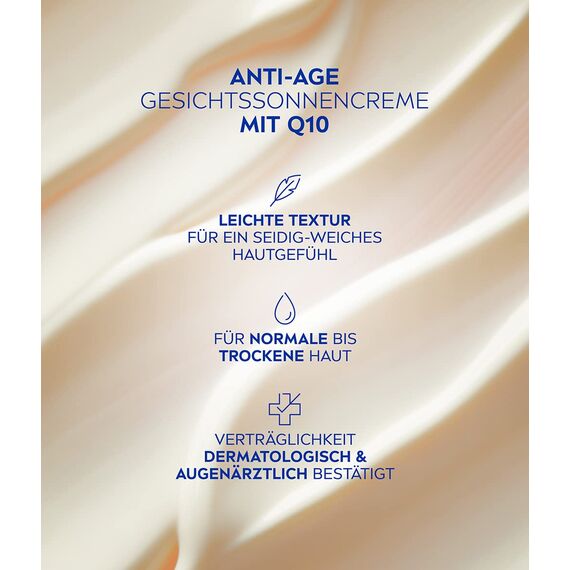 NIVEA SUN UV Gesicht Anti-Age Sonnenschutz Q10 mit LSF 50 (50 ml), feuchtigkeitsspendende Gesichtssonnencreme, Anti-Falten Sonnencreme mit Schutz vor UVA-/ UVB-Strahlung (Packung mit 2)