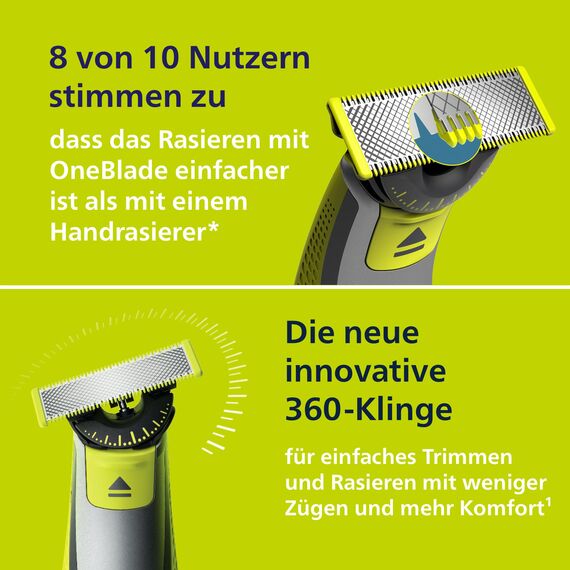 Philips OneBlade 360 Face & Body mit App-Anbindung - Elektrischer Bartschneider, Rasierer und Bodygroom mit 360-Technologie, verstellbarer 5-in-1-Trimmaufsatz, 1x Körper-Kit, Reiseetui, QP4631/65