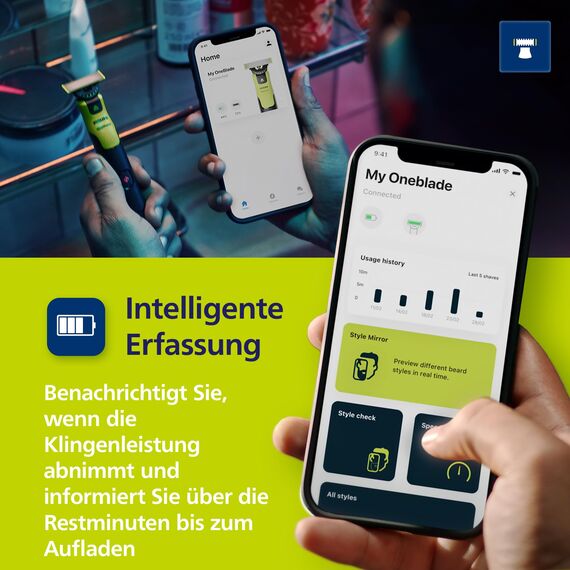 Philips OneBlade 360 Face & Body mit App-Anbindung - Elektrischer Bartschneider, Rasierer und Bodygroom mit 360-Technologie, verstellbarer 5-in-1-Trimmaufsatz, 1x Körper-Kit, Reiseetui, QP4631/65