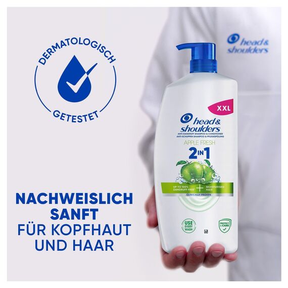 Head & Shoulders Apple Fresh 2in1 Anti-Schuppen-Shampoo, 800 ml Pumpspender, bis zu 100 Prozent Schuppenschutz, Frisches Gefühl mit Apfelduft