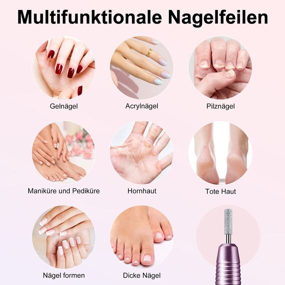 COSLUS Kabellos Tragbar Elektrische Nagelfräser, 11 in 1 Profi Maniküre und Pediküreset, Elektrische Nagelfeile für Gelnägel und Acrylnägel, Nagelformen, Polieren, Entfernen von Hornhaut