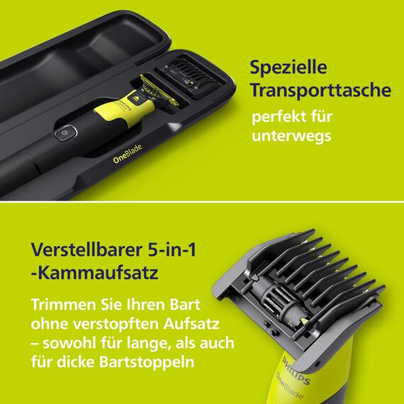 Philips OneBlade 360 Face & Body mit App-Anbindung - Elektrischer Bartschneider, Rasierer und Bodygroom mit 360-Technologie, verstellbarer 5-in-1-Trimmaufsatz, 1x Körper-Kit, Reiseetui, QP4631/65