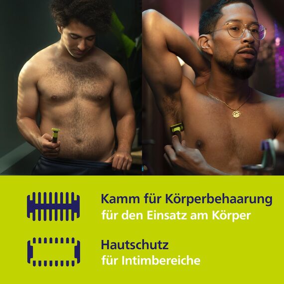 Philips OneBlade 360 Face & Body mit App-Anbindung - Elektrischer Bartschneider, Rasierer und Bodygroom mit 360-Technologie, verstellbarer 5-in-1-Trimmaufsatz, 1x Körper-Kit, Reiseetui, QP4631/65