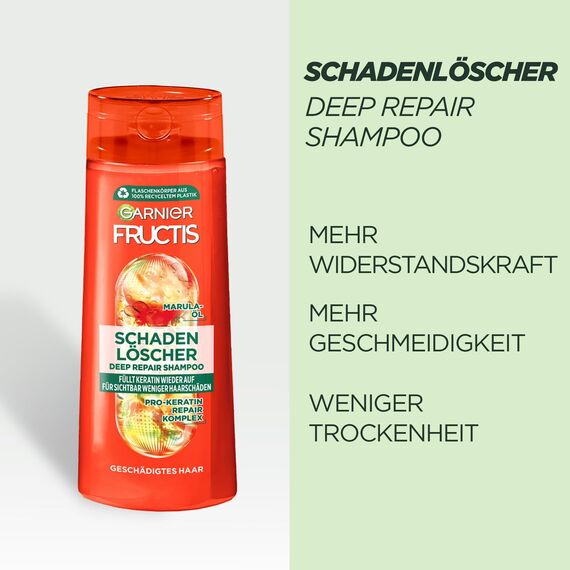 Garnier Fructis Schadenlöscher Haarpflege-Set für geschädigtes Haar, Mit Pro-Keratin & Marulaöl, Shampoo (250 ml), Spülung (200 ml), Deep Repair Haarkur (200 ml), Hair Bomb reparierende Maske (320 ml)