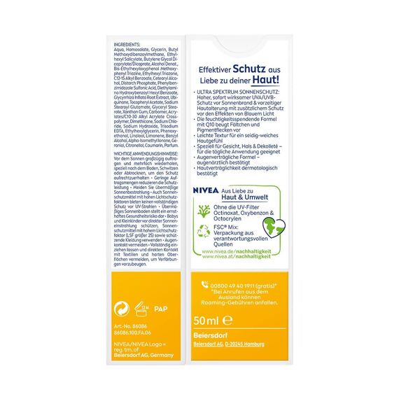 NIVEA SUN UV Gesicht Anti-Age Sonnenschutz Q10 mit LSF 50 (50 ml), feuchtigkeitsspendende Gesichtssonnencreme, Anti-Falten Sonnencreme mit Schutz vor UVA-/ UVB-Strahlung (Packung mit 2)