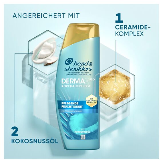 Head & Shoulders DermaXPro Pflegende Feuchtigkeit Anti-Schuppen-Shampoo 250ml mit Kokosöl und Ceramide-Komplex; 72H Feuchtigkeit für Trockene Kopfhaut