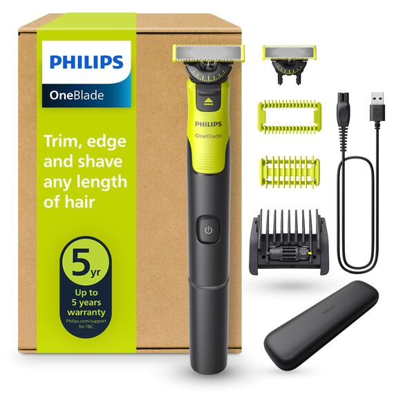 Philips OneBlade 360 Face & Body mit App-Anbindung - Elektrischer Bartschneider, Rasierer und Bodygroom mit 360-Technologie, verstellbarer 5-in-1-Trimmaufsatz, 1x Körper-Kit, Reiseetui, QP4631/65