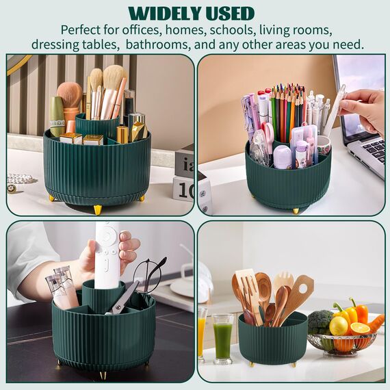 360° Drehbar Make up Organizer, Pinselhalter Kosmetik Aufbewahrung mit 5 Fächern, Aesthetic Schminktisch Organizers für Zimmer Decor Frisiertisch, Schlafzimmer,Badezimmer Organisation (Grün)