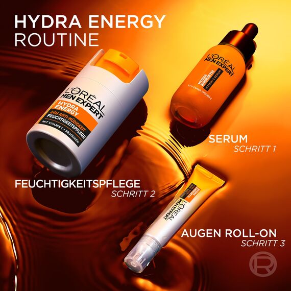 L'Oréal Men Expert Vitamin C Serum gegen müde Haut für Männer, Feuchtigkeitspflege für ein strahlendes Aussehen, Herren Gesichtsserum hochdosiert mit 10% purem Vitamin C, Hydra Energy, 1 x 30 ml